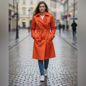 Michael Kors Vibrant Poppy Orange Trench Coat with detachable  wool lining XS